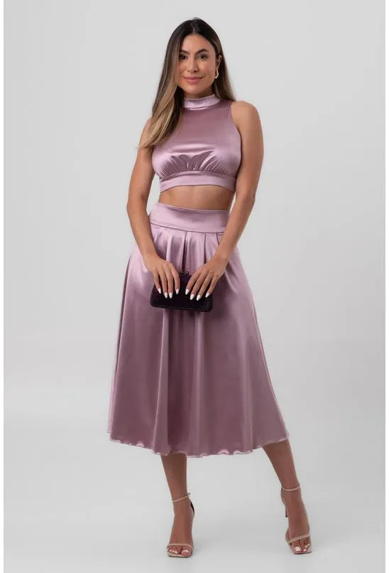 SAIA SATIN MIDI PREGAS ROXO LABRAVA