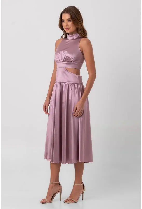 VESTIDO SATIN MIDI ABERTURAS ROXO LABRAVA