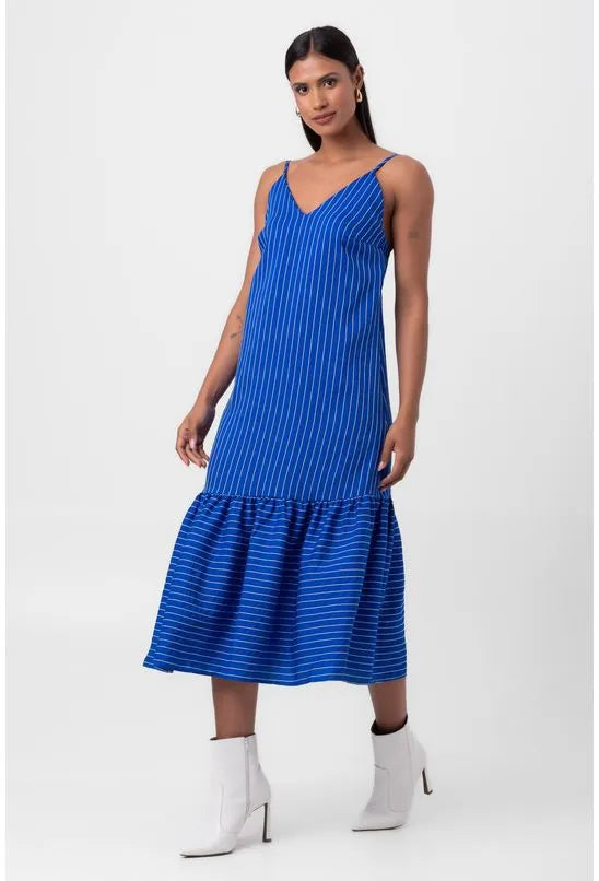 VESTIDO MIDI LISTRADO AZUL PEQUIÁ