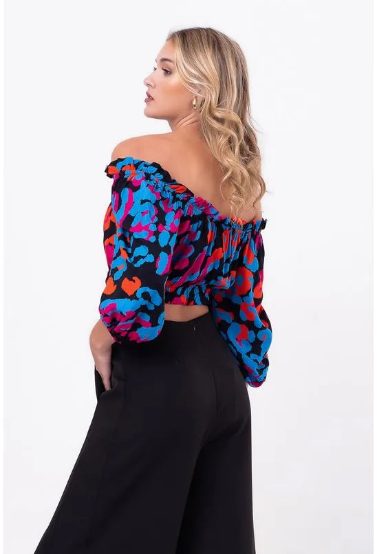 BLUSA OMBRO A OMBRO ONÇA COLOR PEQUIÁ