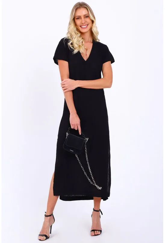 VESTIDO DE MALHA LONGO COM FENDA ANIMALE JEANS