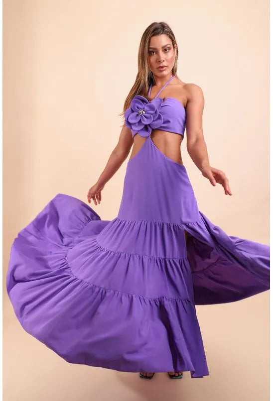 VESTIDO COM CUT OFF LONGO LANÇA PERFUME - LILÁS