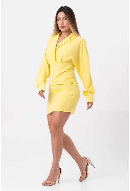 VESTIDO CURTO MANGA LONGA AMARELO