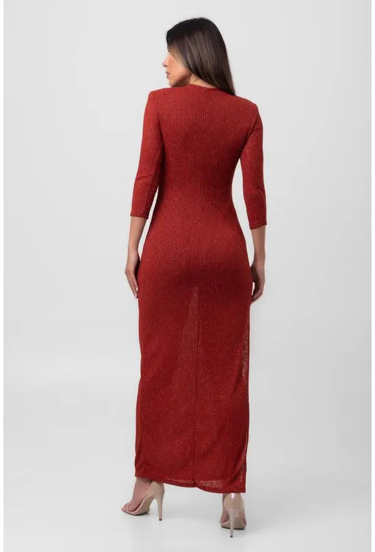 VESTIDO TRICOT CANELADO SUPER MIDI VERMELHO LABRAVA