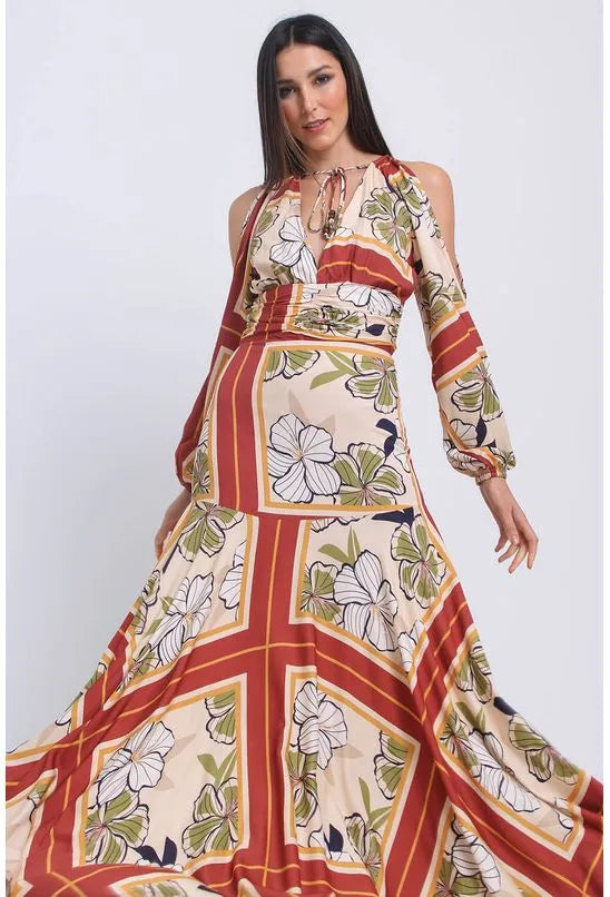 VESTIDO LONGO FLORAL BARRADO ALL IS LOVE