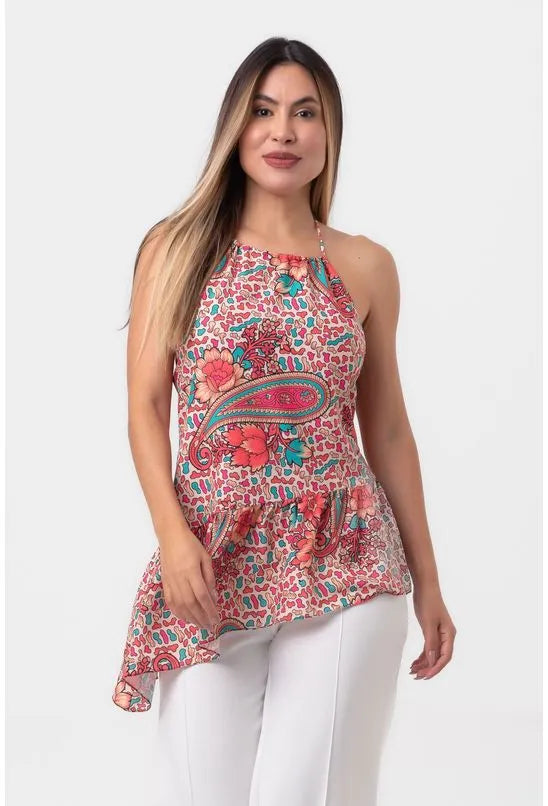 BLUSA PONTA FRENTE ÚNICA PAISLEY FLORAL PEQUIÁ