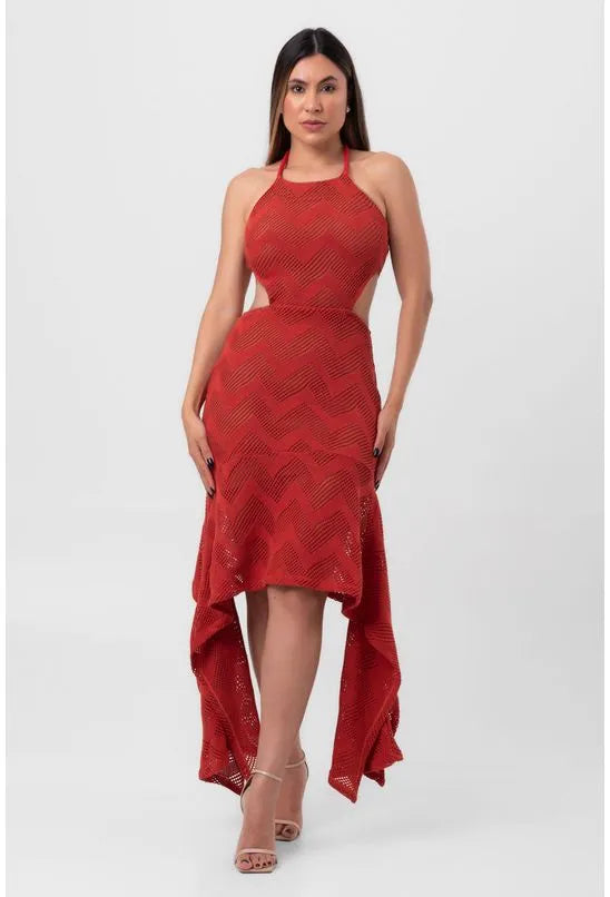 VESTIDO MIDI TRICOT PONTAS MARROM PEQUIÁ