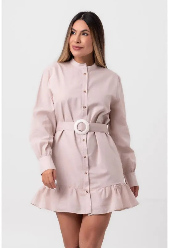 VESTIDO TRICOLINE CHEMISE BEGE PEQUIÁ