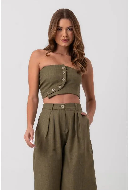 BLUSA SEM ALÇAS BOTÕES VERDE LABRAVA