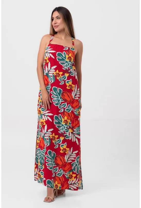 VESTIDO LONGO FLORAL TROPICÁLIA PEQUIÁ