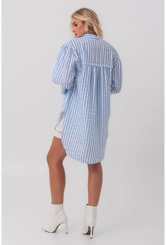 CAMISA ANARRUGA PÉ NA AREIA AZUL PEQUIÁ