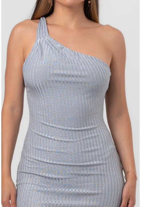 VESTIDO CANELADO CURTO TORÇÕES PRATA LABRAVA