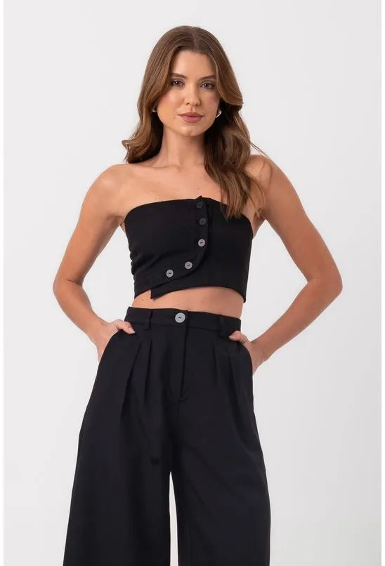 BLUSA SEM ALÇAS BOTÕES PRETA LABRAVA