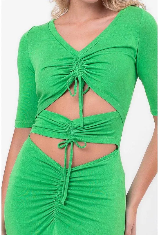 VESTIDO SUPER MIDI CANALETAS VERDE LABRAVA