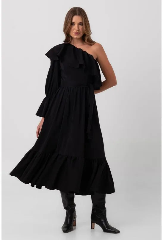 VESTIDO SUPER MIDI MANGA BUFANTE PRETO LABRAVA