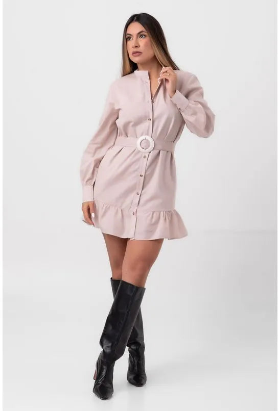 VESTIDO TRICOLINE CHEMISE BEGE PEQUIÁ