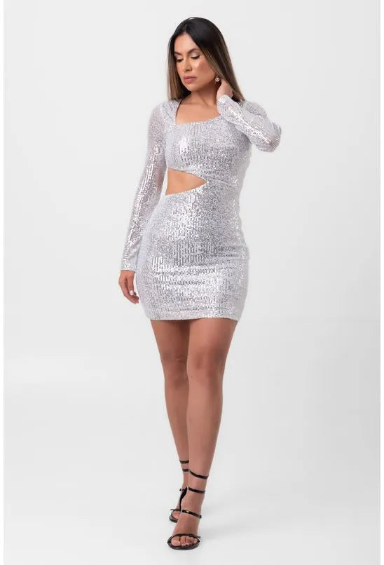 VESTIDO CURTO VAZADO PAETÊ PRATA LABRAVA