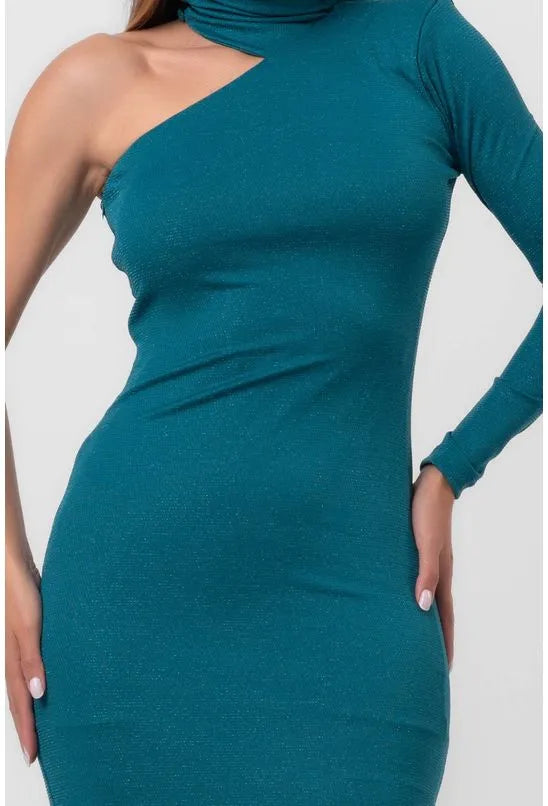 VESTIDO LUREX LONGO ASSIMÉTRICO VERDE LABRAVA