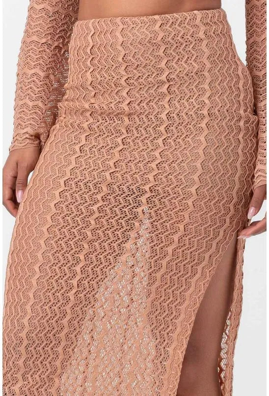 SAIA RENDA MIDI COM FENDA NUDE LABRAVA