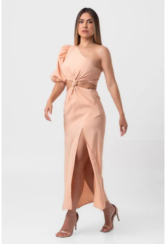 VESTIDO SUPER MIDI TORÇÃO BEGE LABRAVA