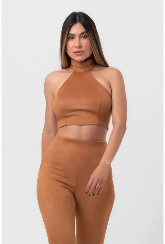 BLUSA SUEDE CROPPED GOLA ENVIEZADA MARROM LABRAVA