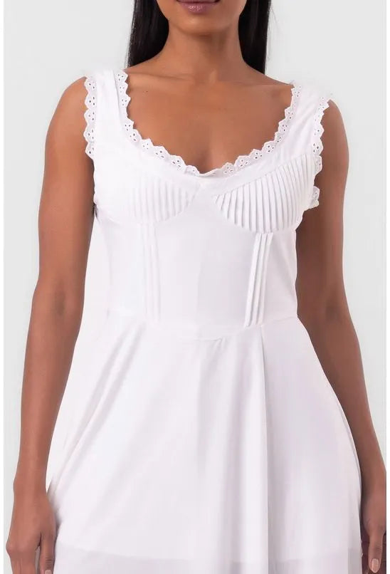 VESTIDO MIDI COM RENDA DECOTE V CORSET BRANCO