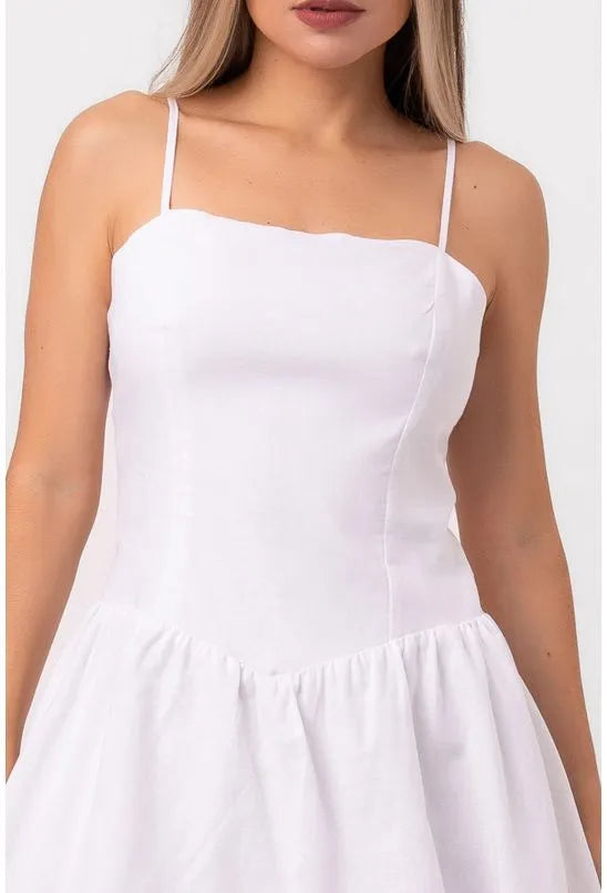VESTIDO CURTO BALONÊ ALÇAS FINAS BRANCO LABRAVA