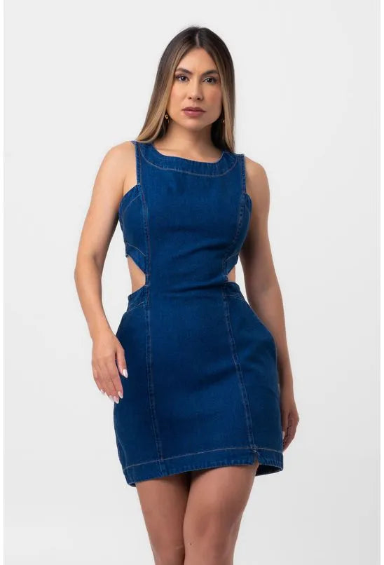 VESTIDO JEANS CURTO RECORTADO LABRAVA
