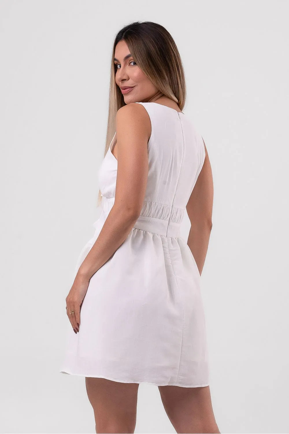 VESTIDO VISCOSE CURTO COM LAÇOS OFF WHITE LABRAVA