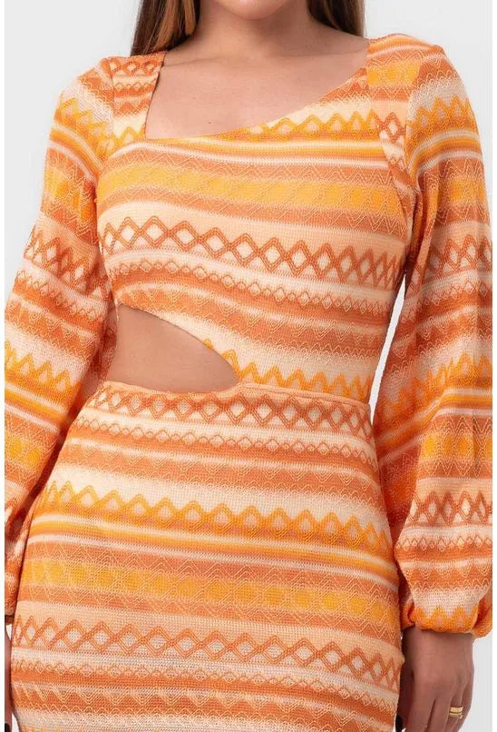 VESTIDO BORDADO MIDI ASSIMÉTRICO ETNIA LARANJA LABRAVA