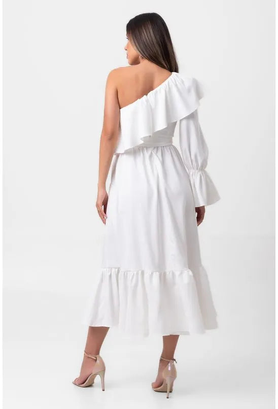 VESTIDO SUPER MIDI MANGA BUFANTE OFFWHITE LABRAVA