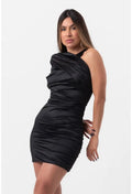 VESTIDO SATIN CURTO DRAPEADO ASSIMÉTRICO PRETO LABRAVA