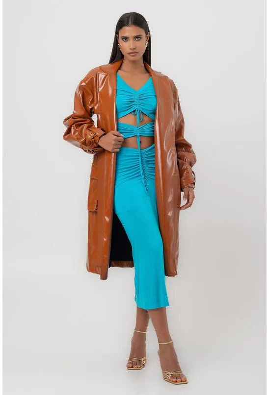 VESTIDO SUPER MIDI CANALETAS TURQUESA LABRAVA