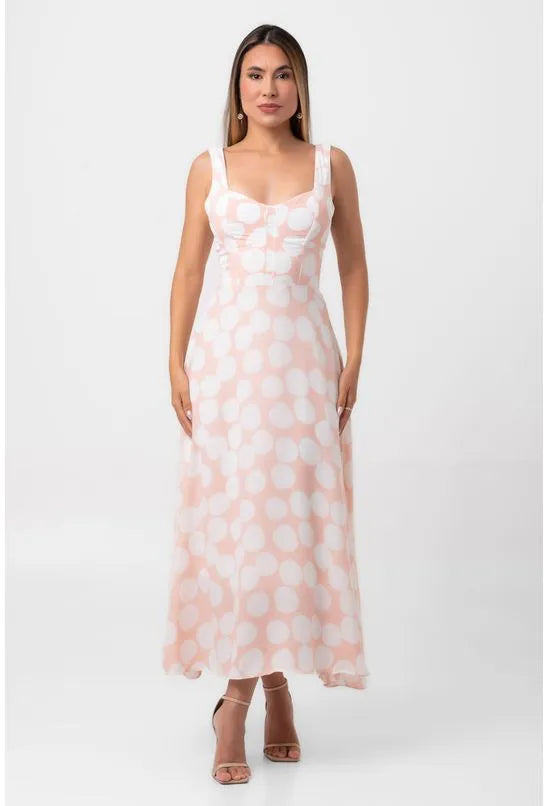 VESTIDO CREPE MIDI CORPETE POÁ ILUSION PEQUIÁ