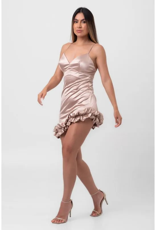 VESTIDO SATIN CURTO SLIP DRESS BEGE LABRAVA