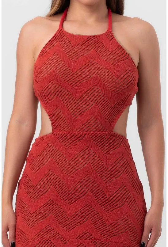 VESTIDO MIDI TRICOT PONTAS MARROM PEQUIÁ