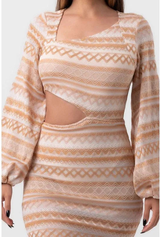 VESTIDO BORDADO MIDI ASSIMÉTRICO ETNIA BEGE LABRAVA