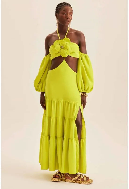 VESTIDO COM CUT OFF LONGO LANÇA PERFUME - VERDE