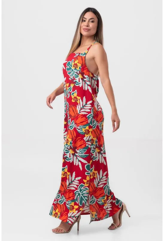 VESTIDO LONGO FLORAL TROPICÁLIA PEQUIÁ