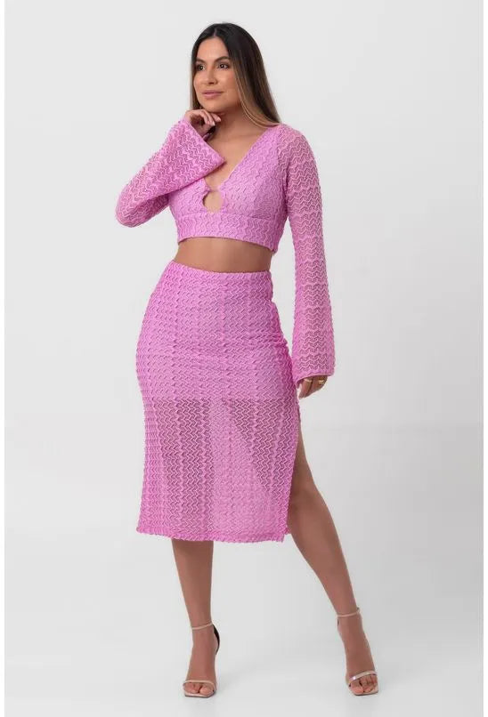 SAIA RENDA MIDI COM FENDA ROSA LABRAVA