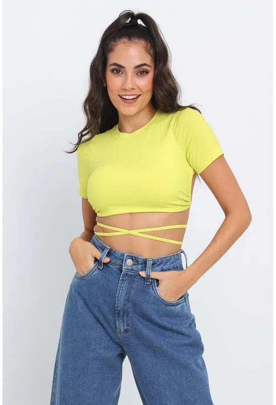 BLUSA AMARRACAO CANELADA AMARELA PEQUIA