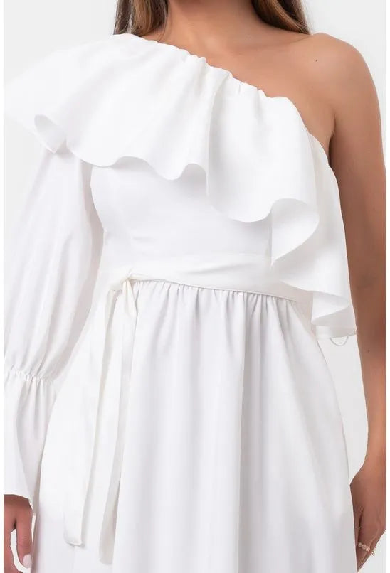VESTIDO SUPER MIDI MANGA BUFANTE OFFWHITE LABRAVA