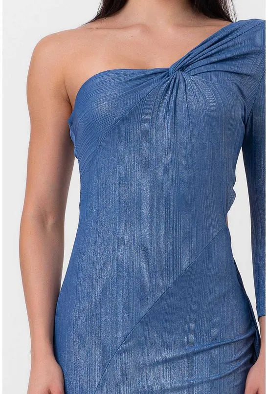 VESTIDO LUREX CURTO CALDA E TORÇÃO AZUL LABRAVA