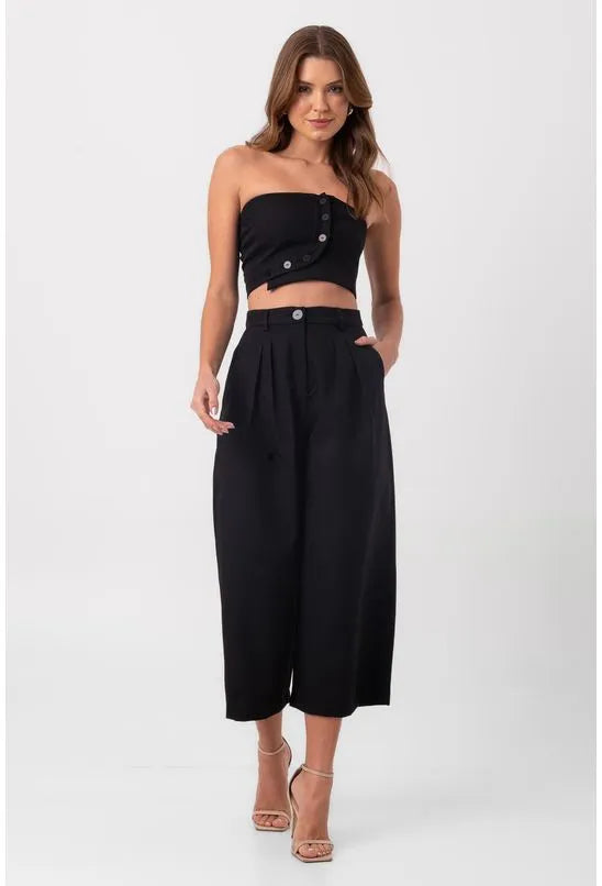 BLUSA SEM ALÇAS BOTÕES PRETA LABRAVA
