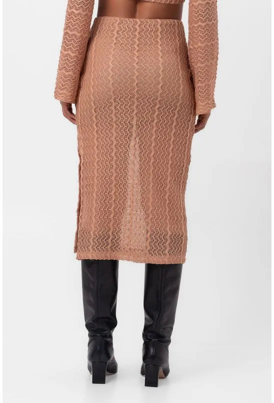 SAIA RENDA MIDI COM FENDA NUDE LABRAVA