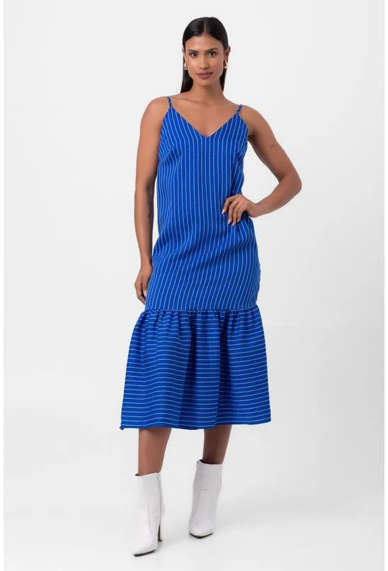 VESTIDO MIDI LISTRADO AZUL PEQUIÁ