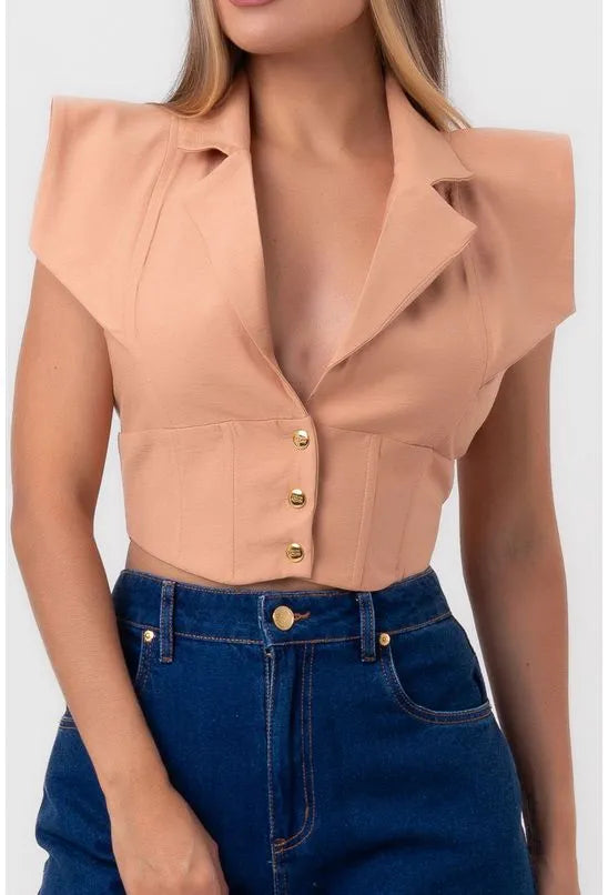 BLUSA CROPPED ACINTURADA BEGE LABRAVA