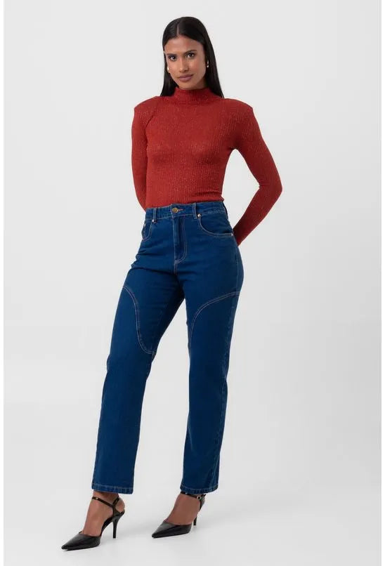 BLUSA TRICOT CANELADO MANGA LONGA VERMELHO LABRAVA