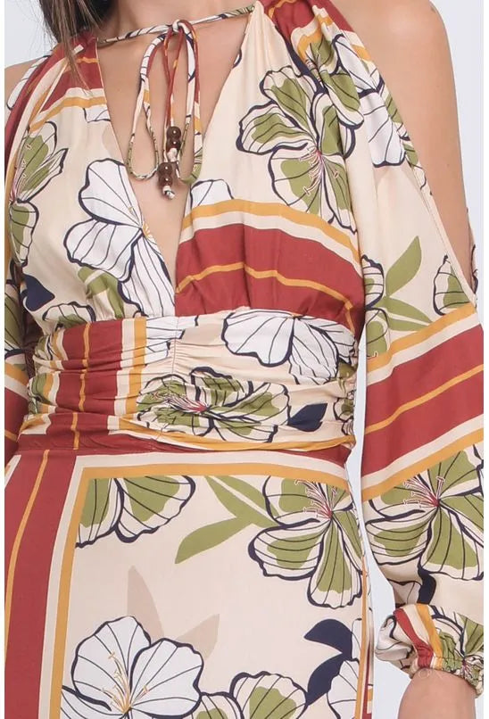 VESTIDO LONGO FLORAL BARRADO ALL IS LOVE