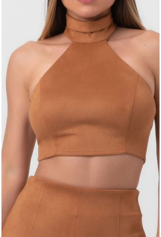 BLUSA SUEDE CROPPED GOLA ENVIEZADA MARROM LABRAVA